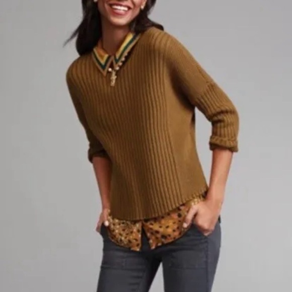 CAbi Mustard Brown Luna Pullover Ribbed Chunky Boxy Crop Sweater Size XS - Picture 12 of 12